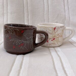 Set of 2 Starbucks Stackable Coffee / Tea Mugs Brown & White